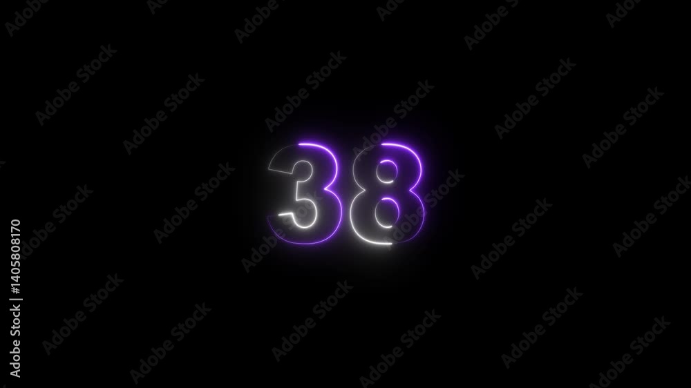 Abstract Glowing neon number 38. Educational mathematics 38 animation on black background. Abstract Glowing neon number 38. Educational mathematics 38 animation on black background.