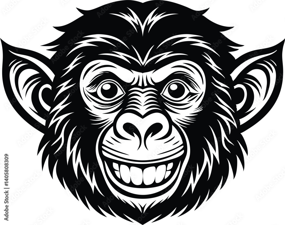 Fototapeta premium A flat monkey head line vector silhouette black 