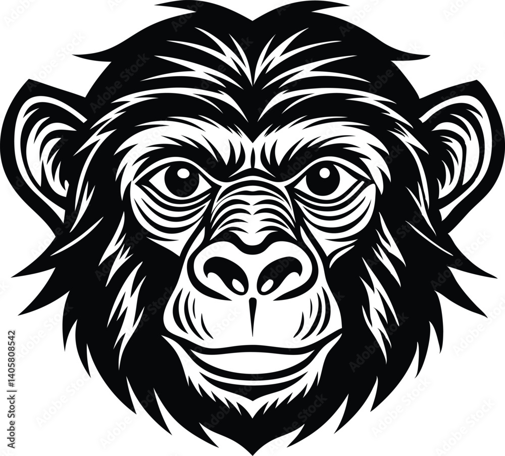 Fototapeta premium A flat monkey head line vector silhouette black 
