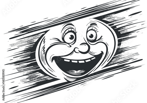 A cheerful cartoon smiley face with a joyful expression and playful design elements.