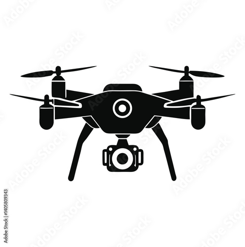 Drone Vector Silhouette Design Flying Quadcopter With Camera Modern Technology Innovation And Surveillance Remote Piloted Aircraft