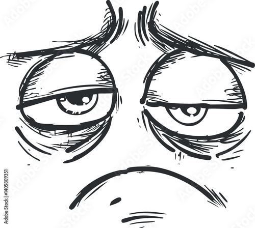 A cartoon face expressing disappointment with droopy eyes and a frown, showcasing emotions.