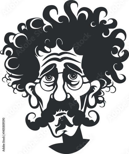 A whimsical cartoon character with curly hair and a funny expression, perfect for humor themes.