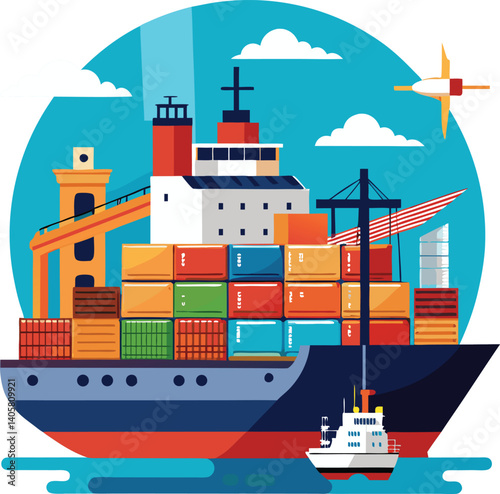 Cargo Ship Loading Containers in a Port for Global Transportation