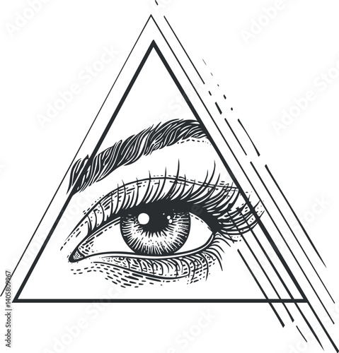 Stylized illustration of an eye within a triangle, representing mystery and perception in art.