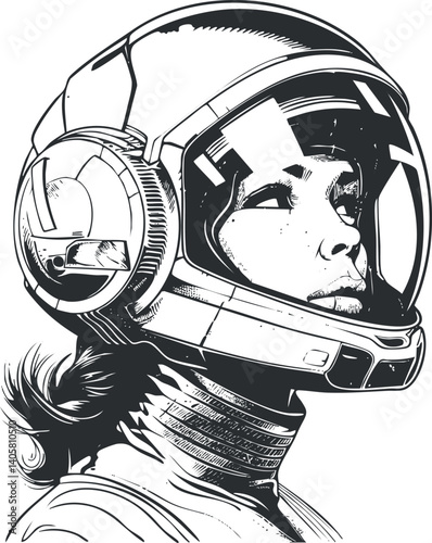 Illustration of a female astronaut wearing a futuristic helmet, symbolizing space exploration and adventure.