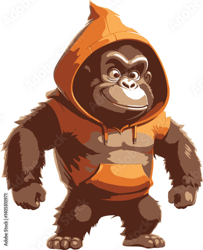 High-Definition Cartoon Gorilla Character with Confident and Friendly Stance