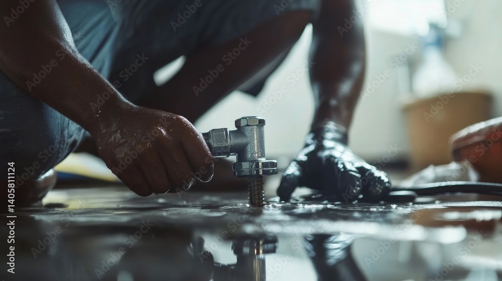 Plumber installing a shower valve during a home renovation. Featuring expertise and detail Plumber installing a shower valve during a home renovation. Featuring expertise and detail
