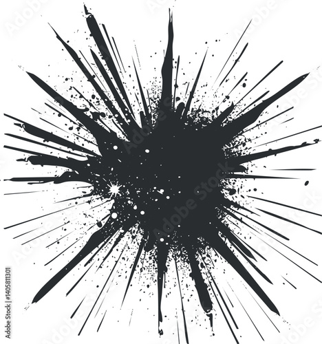 Abstract black ink splash with dynamic streaks creating a visually striking artistic effect