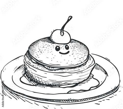 A playful illustration of a smiling ice cream sundae with a cherry on top.