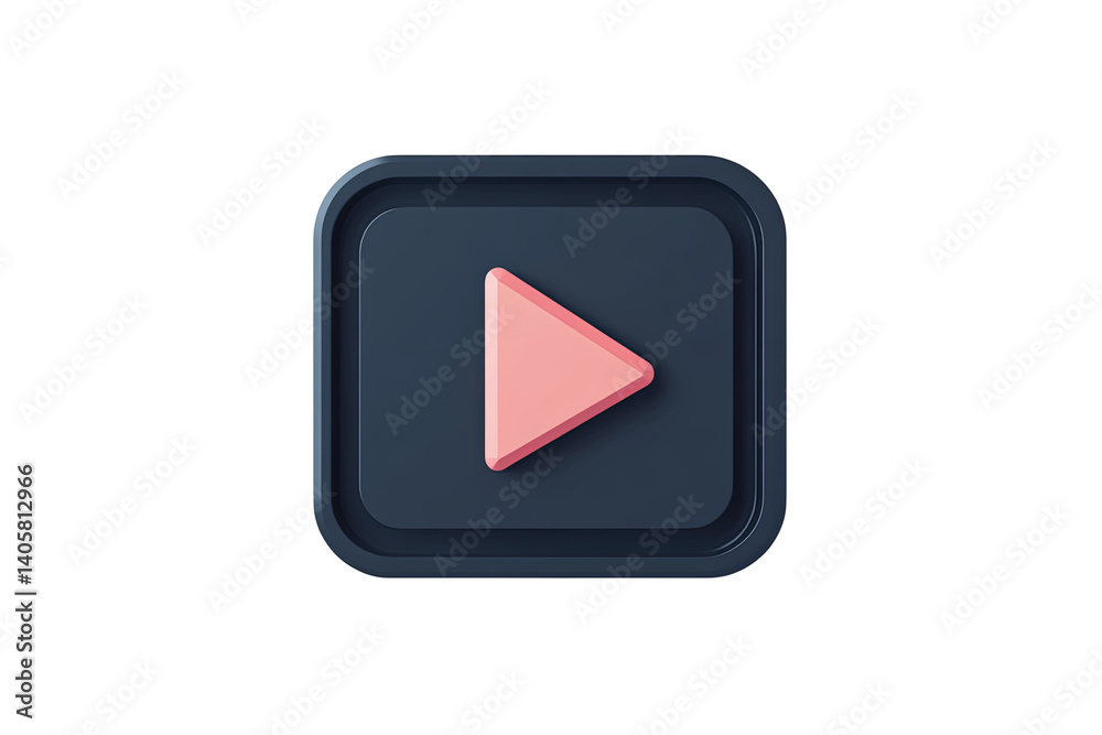 Play button icon with a raised pink triangle inside a raised gray box. Modern and minimal play video icon Play button icon with a raised pink triangle inside a raised gray box. Modern and minimal play video icon