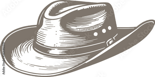 Detailed High-Definition Illustration of a Classic Cowboy Hat with Rugged Texture