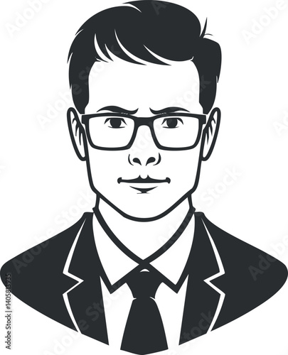 Stylish vector illustration of a confident businessman wearing glasses and a suit.