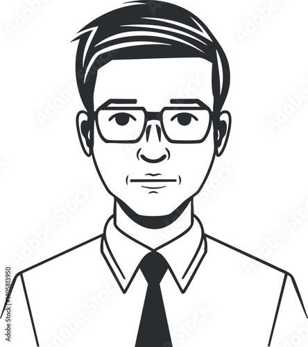 A professional illustrated portrait of a young man wearing glasses and a formal shirt.