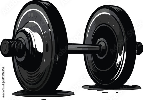 Detailed Black-and-White Illustration of a Classic Dumbbell with Bold Symmetry and Strength