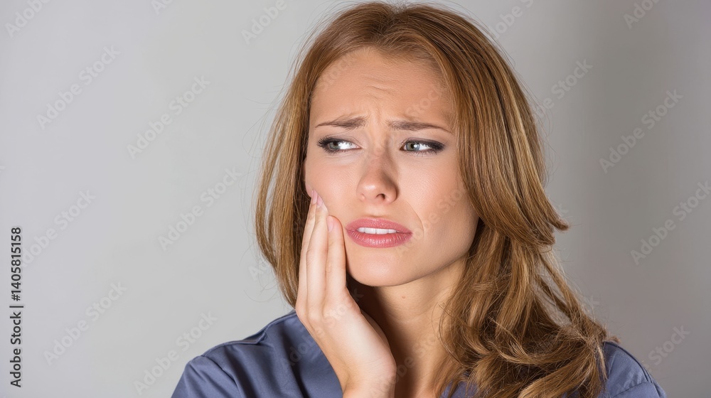 Closeup of person with toothache, holding jaw, Tooth pain Closeup of person with toothache, holding jaw, Tooth pain