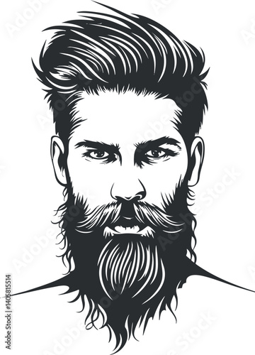 Stylish illustration of a bearded man with a modern haircut and confident expression.