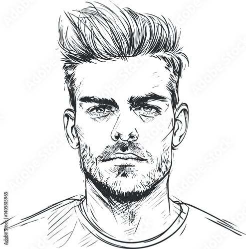 A detailed sketch of a confident young man with stylish hair and serious expression.