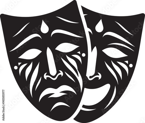 Two theatrical comedy and drama mask Bipolar disorder symbol Vector