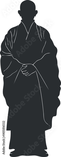 Silhouette of a monk in traditional attire symbolizing peace and spirituality.