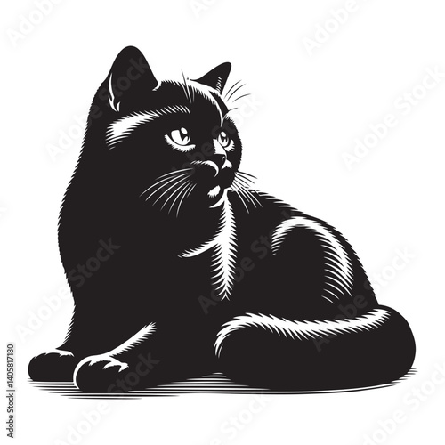 British shorthair cat silhouette vector art.