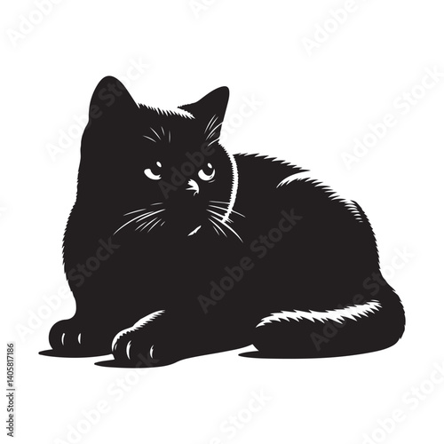 British shorthair cat silhouette vector art.