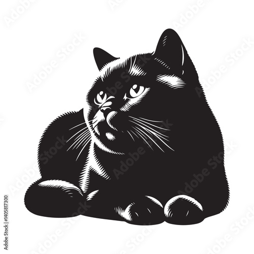 British shorthair cat silhouette vector art.