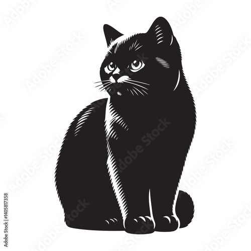 British shorthair cat silhouette vector art.