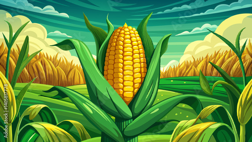 Close up of food corn on green field
