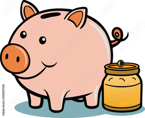 Cute Piggy Bank and Money Jar Representing Savings and Financial Planning