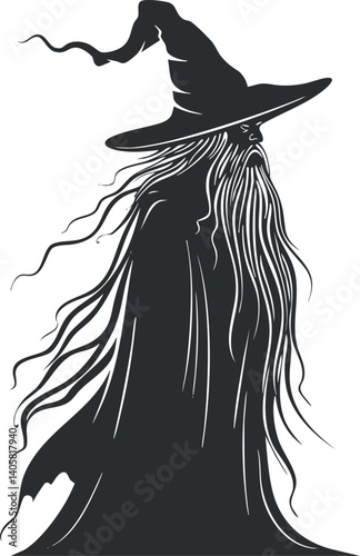 A mystical wizard character with a long beard and pointed hat, embodying fantasy magic.