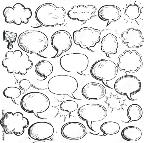 A collection of hand-drawn speech bubbles ideal for illustrating conversations and expressions.