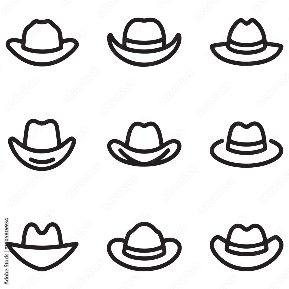 Cowboy hat line icon isolated on white. Hat icon Vector Black silhouettes illustration. with white background Cowboy hat line icon isolated on white. Hat icon Vector Black silhouettes illustration. with white background