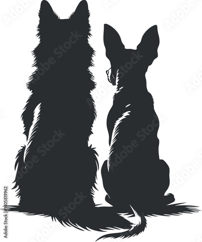 Silhouette of two dogs sitting side by side, showcasing friendship and companionship.