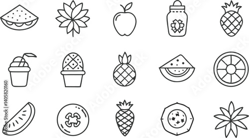 Summer Fruits, Cactus, Flowers, and Refreshing Drinks Icons