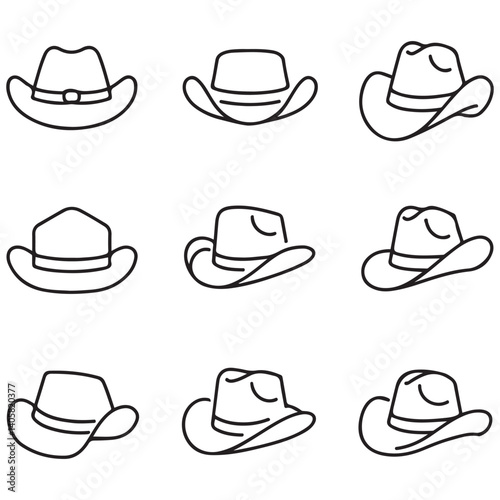 Cowboy hat line icon isolated on white. Hat icon Vector Black silhouettes illustration. with white background