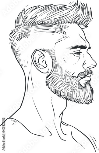 Stylish male profile illustration showcasing a modern haircut and well-groomed beard.