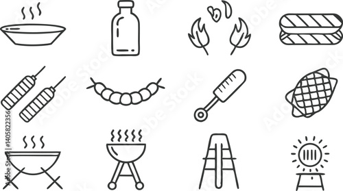 Barbecue Icons Grill, Sausage, Kebabs, and Summer Food