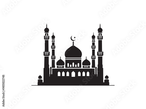 minimalist Islamic mosque Vector with domes and minarets. Perfect for religious, cultural, or architectural design themes. 