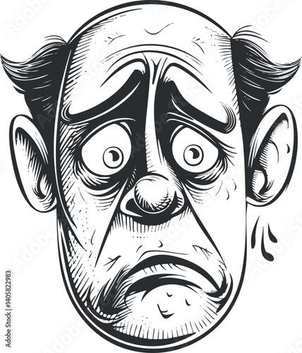 A humorous cartoon illustration depicting a man with a shocked and distressed expression.