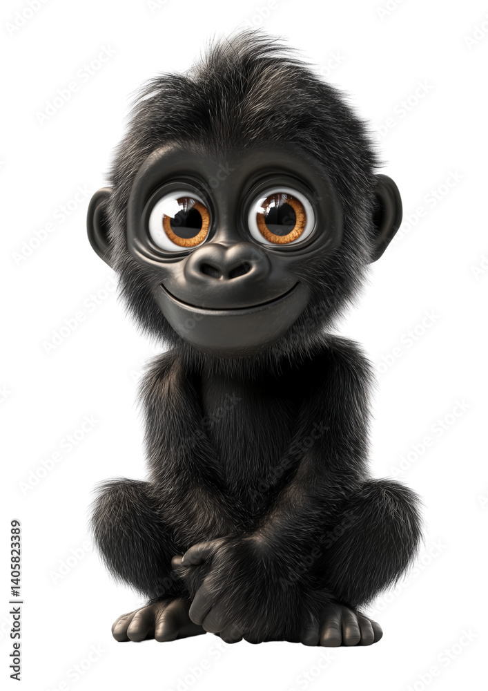 Obraz premium Cute cartoon baby monkey with big eyes isolated on transparent background