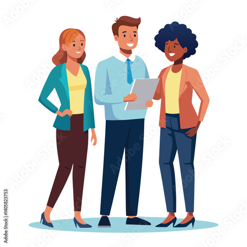 three-diverse-business-partners-standing-and-discus vector image  on white background