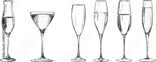 A variety of elegant glasses for champagne featuring different styles and designs for celebrations.