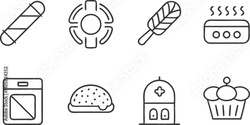 Line Icons Bakery, Food, Church, Oven, and More