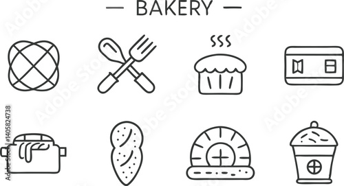 Bakery Shop Icons Bread, Pastry, Utensils, Oven, Cupcake