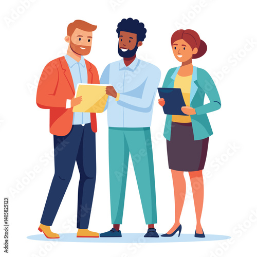 three-diverse-business-partners-standing-and-discus vector image  on white background