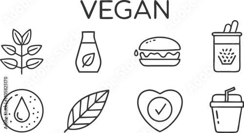 Vegan Food Icons PlantBased Lifestyle, Healthy Eating Choices