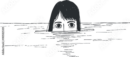 An abstract illustration of a girl partially submerged in water, evoking calm and mystery.