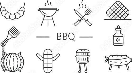 BBQ Grill Icons Food, Utensils, and Accessories