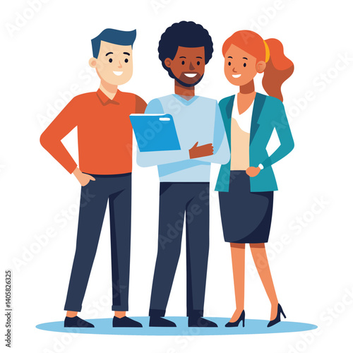 three-diverse-business-partners-standing-and-discus vector image  on white background